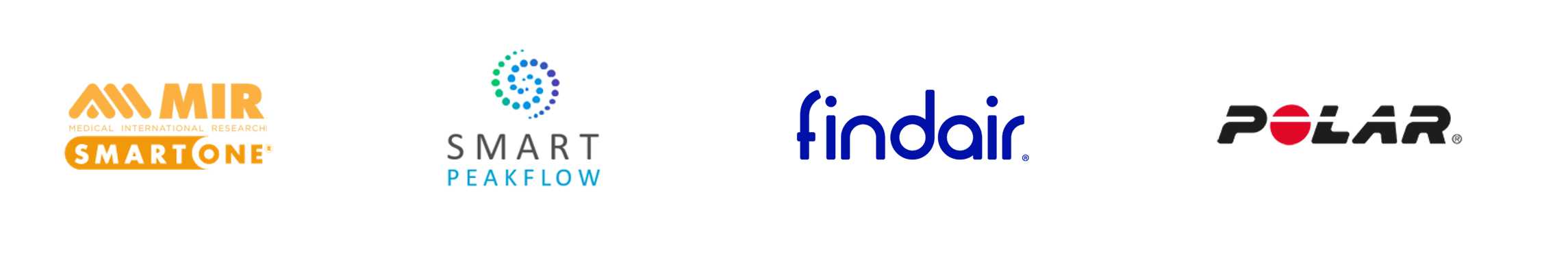 Medical International Research, Smart Respiratory Products Ltd, Findair and Polar Electro (UK) Ltd logos
