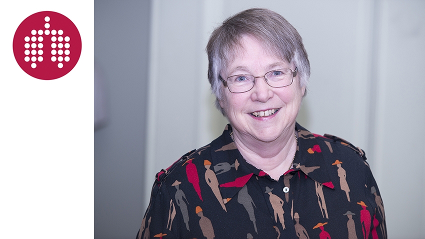 Headshot of Hilary Pinnock with ERS logo on left hand side
