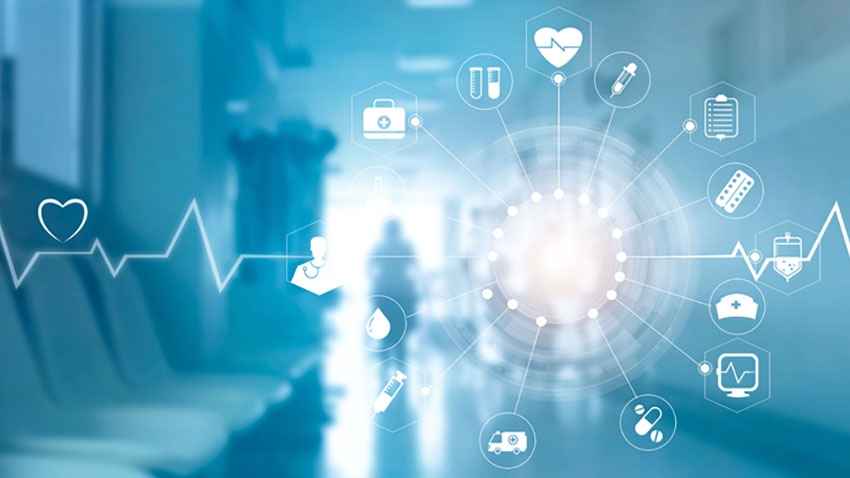 Graphic showing connected health icons