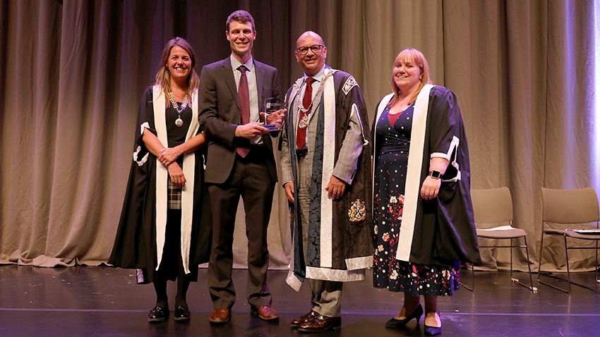 Luke Daines pictured receiving his award