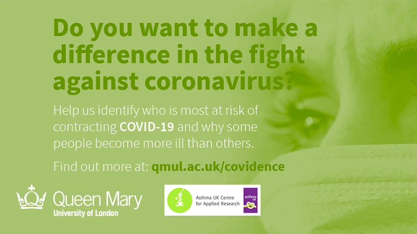 Woman in green mask with text 'Do you want to make a difference in the fight against coronavirus?'