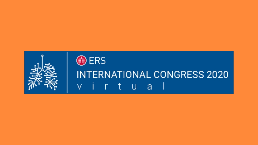 Orange background with a blue image of the European Respiratory Society Virtual Congress logo